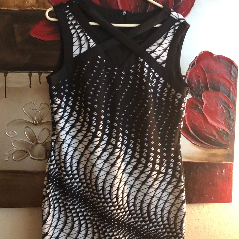 Classy black and white geometric dress